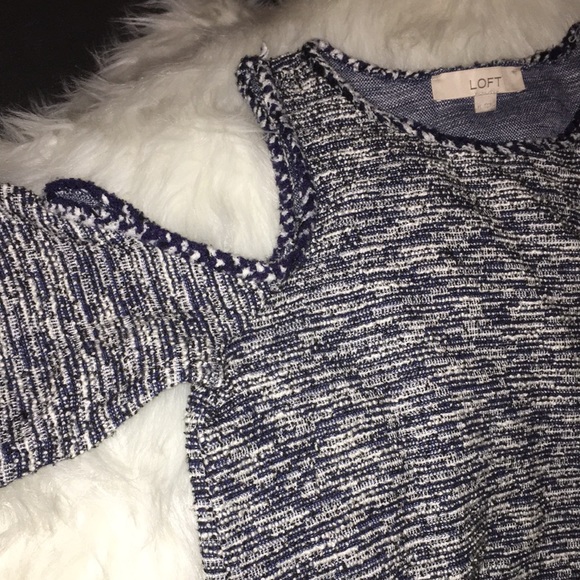 Loft Blue & White sweater off the shoulder - Picture 3 of 4